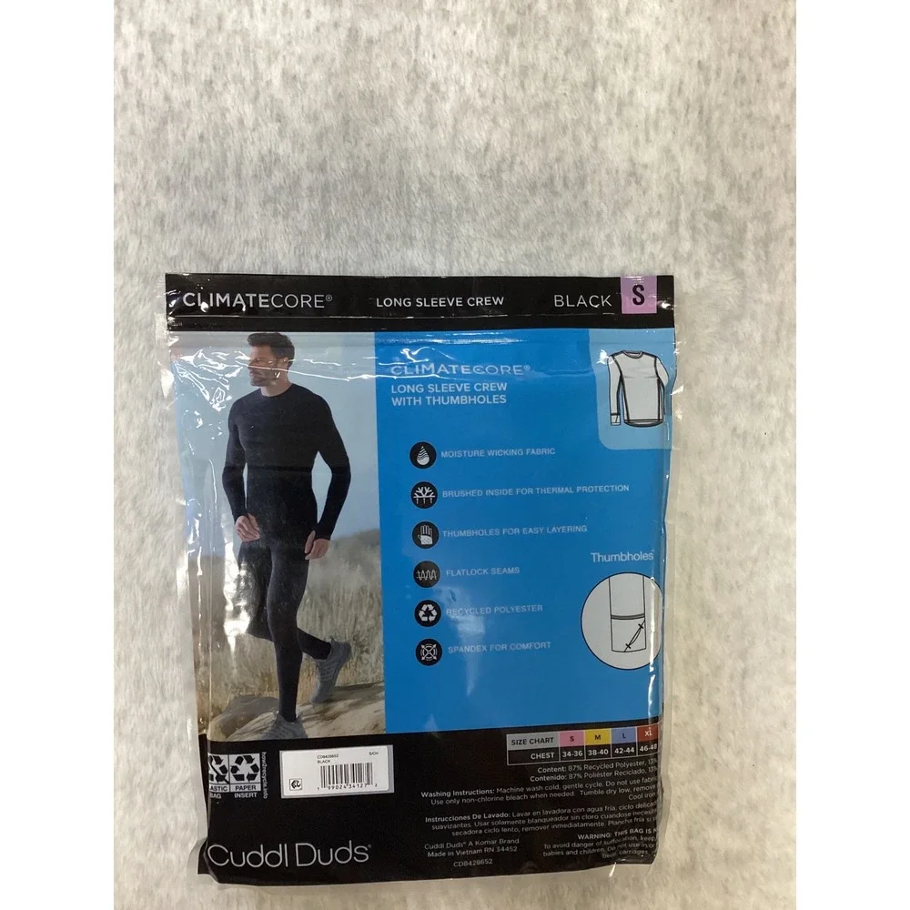 Cuddl Duds‎ Mens ClimateCore Long Sleeve Crew Baselayer Black Small CD8428652